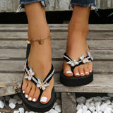 Luxury Crystal Butterfly Wedge Heel Flip Flops Women Fashion Clip Toe Thick Bottom Slippers Woman Summer Beach Non Slip Slides