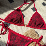 Embroidery Halter High Leg Cut Bikini Female Swimsuit Women Swimwear Two-Pieces Bikini Set Padded Bather Bathing Suit Swim V6849