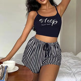 Women Y2K Shorts Set Pajamas Set Crop Cami Top Striped Shorts Lounge Summer 2Pcs Outfit Sets Girls Sleepwear Pajamas Set