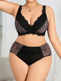 Plus Size Sexy Lace Lingerie Set, Seamless Push-up Bra with Side Support for Full Bust Support