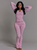 Spring fashionable hooded zipper cardigan set slim casual trousers two-piece set