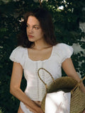Foridol White Cotton Women Summer Crop Tops Lace Patchwork Short Female Tops Puff Sleeve Square Collar Slim Top Blouse 2025