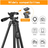 Tripod,60" Camera Tripod with Travel Bag,Cell Phone Tripod with Remote,Professional Aluminum Portable Tripod Stand