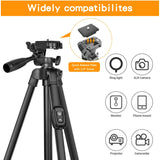 60 Inch/152cm Camera Tripod with Travel Bag, Mobile Phone Tripod with Remote Control, Professional Aluminum Alloy Portable Stand