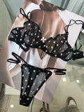 Elegant French Lingerie Set Sexy Lace Dotted Mesh Bra, Ultra Thin Large Bust Minimizer Push Up Anti Sagging Comfort MOYISU 32-38
