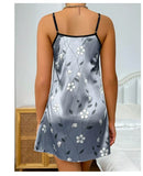 Women's Sleepwear Summer Floral Print Satin Nightgown Casual Sleeveless Backless Slip Night Dress Sexy Nightdress Home Clothes