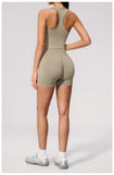 Seamless Gym Yoga Sets Women Breathable I-shaped Shock-absorbing Slim Sports Tank Top High Waist Shorts Training Fitness Suit
