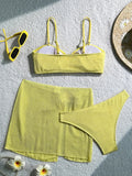 With Skirt Wrinkled Bandeau Bikini Female Swimsuit Women Swimwear Three-pieces Bikini Set Metal Ring Bathing Suit Swim Beachwear
