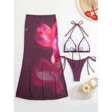 10 Color Flowers Halter Bikini Female Swimsuit Women Swimwear Three-pieces Bikini set With Skirt Bather Bathing Suit Swim V6637C