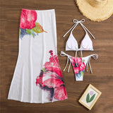 10 Color Flowers Halter Bikini Female Swimsuit Women Swimwear Three-pieces Bikini set With Skirt Bather Bathing Suit Swim V6637C