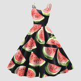 Retro Rockability Party Prom Dresses For Women Vintage Fashion Fruit Print Sleeveless A Line Dress Elegant Summer Evening Dress
