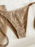 with Fishnet Sarong Skirt Halter Beads Bikini Women Swimwear Female Swimsuit Three-pieces Bikini Set Bathing Suit Swim Beachwear
