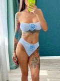 3D Flowers Striped Bikinis Strapless Bandeau Bikini 2025 Female Swimsuit Women Swimwear Two-pieces Bikini Set Bathing Suit Swim