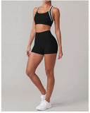 Summer 2 Pieces Yoga Sets Women Color Contrast Back I-shaped Shockproof Sports Bra High Waist Shorts Gym Fitness Suit Tracksuit