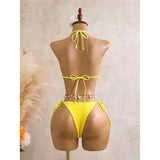 With Skirt 3D Flower Halter Bikini Women Swimwear Female Swimsuit Three-Pieces Bikini Set Padded Bather Bathing Suit Swim  V8346
