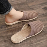 Women Indoor Linen Slippers 2025 Spring Summer Shoes Anti-slip Light Weight Breathable Lace Couples Home Floor Slides