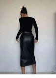 Sexy One Step Split PU Leather Half Skirt For Women's New High Waisted Slim Streetwear Black PU Fashion Womne Mini Dress  YTM8