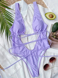 Deep V Neck Wrap Around High Cut Women Swimwear One Piece Swimsuit Female Monikini Tummy Cut Out Bathing Suit Swim Beach Wear