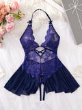Bodycon Teddy Dress Crotchless Sheer Underwear Set Lace See Through Halter Deep V Sexy Lingerie Sultry Nightwear For Date Night
