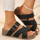 Summer All-Match Plus Size Slippers for Women 2025 Solid Wedges Slip-On Slippers Women Comfortable Buckle Strap Woman Sandlas