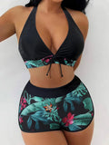 Halter Bikinis 2026 Women Printed Swimsuit Shorts High Waist Swimwear Female Bathers Swimming Bathing Suit Summer Beachwear