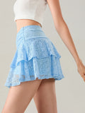 Womens Mini Skirt Lace Flower Low Waist A-Line Layered Ruffled Skirt for Daily Party Club
