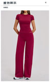 Yoga Set 2 Pieces Women's Tracksuit Short Sleeve O Neck Slim Sports T Shirts High Waist Flare Leggings Gym Running Fitness Suit