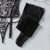 Toucheart Erotic Lingerie Hot Girl Sexy Leopard Print Suspender See-through Lace Waist Shaping Luxurious Hot Underwear Split Set