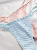 10PCS Women's Ribbed Cotton Thong Panties Low Waist Solid Color G-String Soft Breathable Underwear in Multi Colors