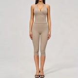 2PCS Workout Set Women Yoga Sets V Neck Cross Slim Sports Tank Top Athletic Wear Outdoor Tight High Waist Leggings Fitness Suits