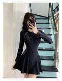 New plus size women's dress one-piece fresh women's swimsuit conservative slim fit long sleeved hot spring swimsuit