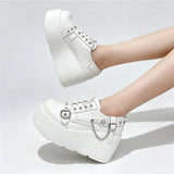 New Arrival Gothic Black Rivets Platform Creepers Shoes White Chain Decor Goth Creepers Chunky Lace Up Lolita Casual Shoes