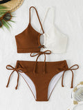 2026 Drawstring Triangle Bikini Women Sexy Color Block Swimwear Female Strappy Swimsuit Bathers Bathing Swimming Swim Suit