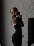 Ahagaga Sexy Women's Maxi Dresses With Lace Shawl Solid Strapless Sheath Slim Fit Fashion Gloves Summer Female Party Vestidos