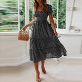 Women'S Summer Dress Fragmented Flower Flare Short Sleeve Casual Flowy Midi Dresses Elegant Temperament Party Vestidos 2024 Hot