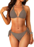 Women's Triangle Bikini Set Strap Design Swimsuit Two-Piece Swimwear Nylon Fabric with Chest Pad No Steel Support