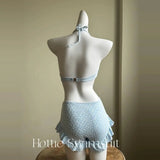 Girls' pure lust style summer bikini three-piece knitted sweater holiday split swimsuit for women