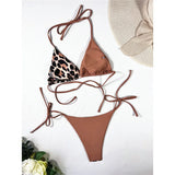 Halter Splicing Leopard Bikinis 2026 Satin Bikini Female Swimsuit Women Swimwear Two-pieces Bikini Set Micro Bathing Suit Swim