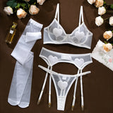 Toucheart Sexy Lingerie Undies Solid Color Mesh See-through Women's Garters Underwear Suit Sexy Stocking Underwear 5-piece Set