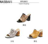 NASBAVI Brand New Ladies Peep Toe Summer Sandals Fashion Mixed Colors Chunky High Heels Women Sandals Party Woman Shoes 35-45