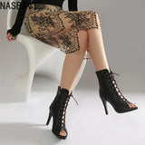 Plus Size Women Peep Toe Cutout Lace Up Ankle Boots with Side Zipper Stiletto High Heels Summer Hollow Out Short Booties