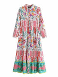 Foridol Paisley Print Shirt Dress Elegant Autumn Spring Green Dress Floral Print Boho Female Maxi Dress Long Sleeve Vestido 2025