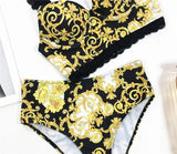 Printed Bra Cup Bandeau Bikinis Female Swimsuit High Waist Bikini Women Swimwear Two Pieces Bikini Set Push Up Bathing Suit Swim