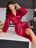 Women's Elegant Long Sleeve Robe V Neck Casual and comfortable bathrobe Solid Luxury Sleepwear For Home Relaxation