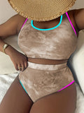 Large Size 3XL Women's Patchwork Swimsuit Sexy Backless High Waist Swimwear Textured Bikini Set Female Beachwear Holiday Biquini