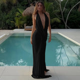 Temperament Halter Neck Party Dresses Women Sexy Deep V-neck Backless Package Hip Slit Dress Hot Girls Club Banquet Vestidos