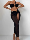 3 Pieces One shoulder Ring Link Bikini 2026 Women & Skirt Swimsuit Solid Sexy Swimwear Female Bathers Bathing Swimming Swim Suit