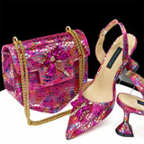 Doershow New Arrival African Wedding Shoes and Bag Set gold Color Italian Shoes with Matching Bags Nigerian lady party  1-12