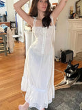 Summer Womens White Dresses Spaghetti Strap New in Long Dress 2025 Beach Casual Midi Party Vestidos Single Breasted Lace Dress