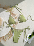 Shell Decoration Halter String Strappy Bikini Women Swimwear Female Swimsuit Two-pieces Bikini Set Ribbed Bathing Suit Swim Lady